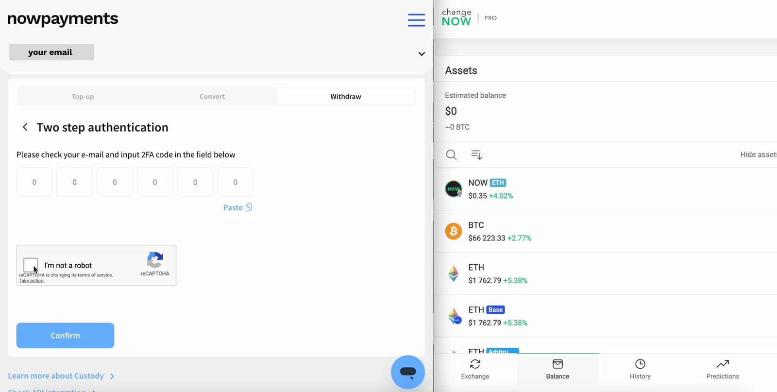 NOWPayments 2FA confirmation screen