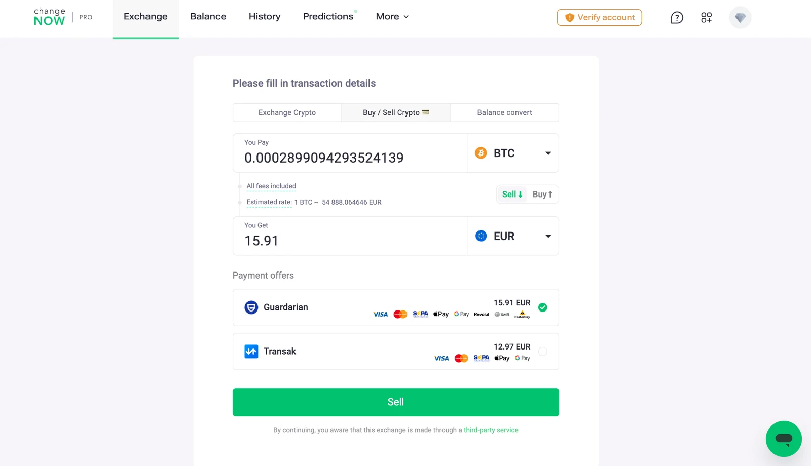 Sell to fiat